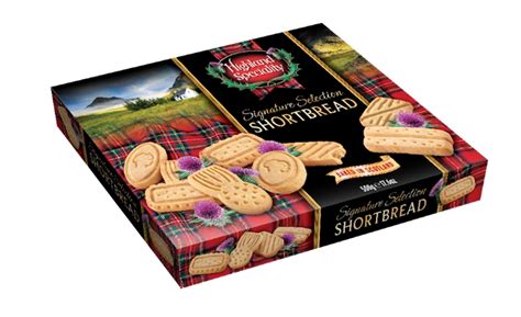 highland specialty shortbread in metal box with fogs on front|highland specialty price range.